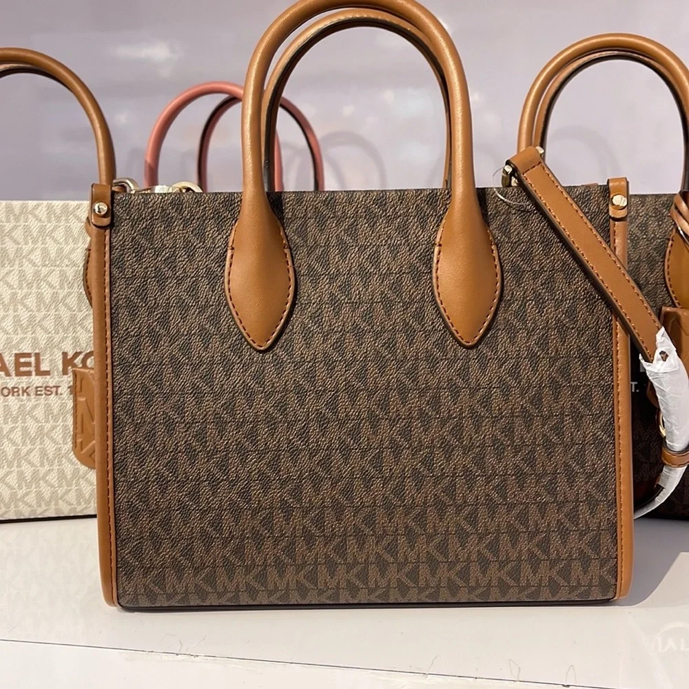 Michael Kors Mirella Small Shopper Top Zip Crossbody Bag Brown Logo MK - Picture 6 of 16
